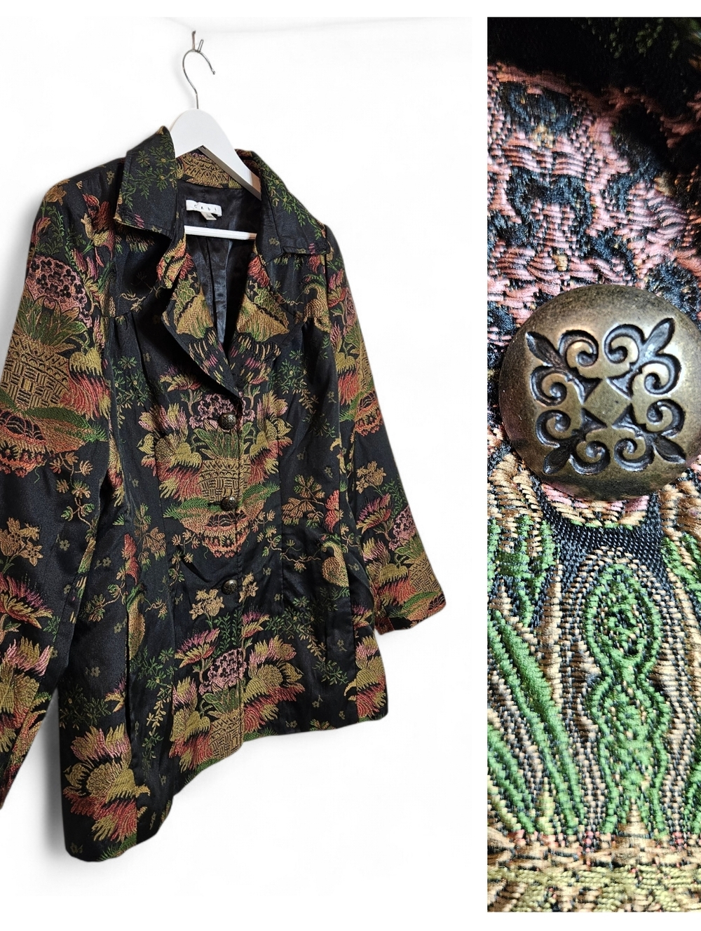 CAbi Blazer Size L Chenoise #704 Chinoiserie Floral Tapestry Jacquard Black Gold